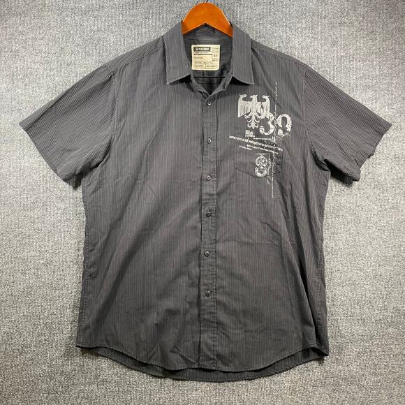 Machine Button Up Shirt Men's XL Black/Gray Striped Short Sleeve Casual - Picture 1 of 9